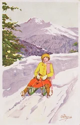 Jeune femme faisant de la luge